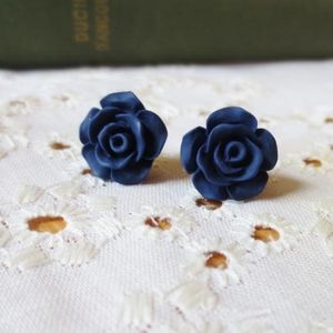 Navy rose stud earrings